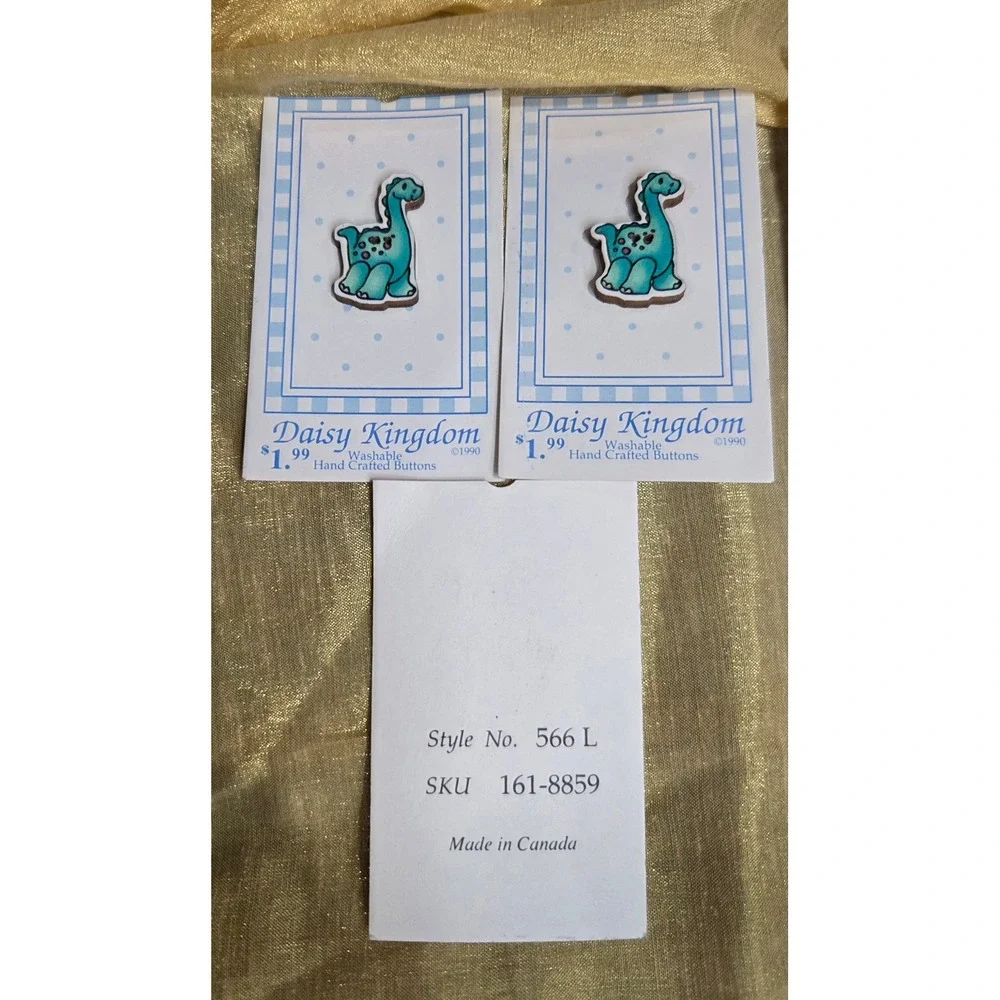 Vintage 1990 Daisy Kingdom Dinosaur Buttons Teal Blue Brontosaurus 566 L 566 S